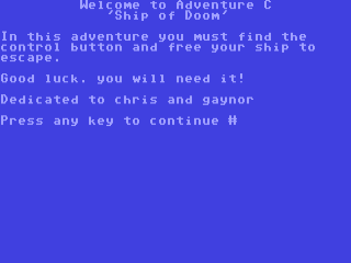 Ship Of Doom title screen for Commodore 64